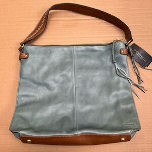 NWT Tignanello Carson Hobo Shoulder Bag Juniper Cognac Genuine Leather READ